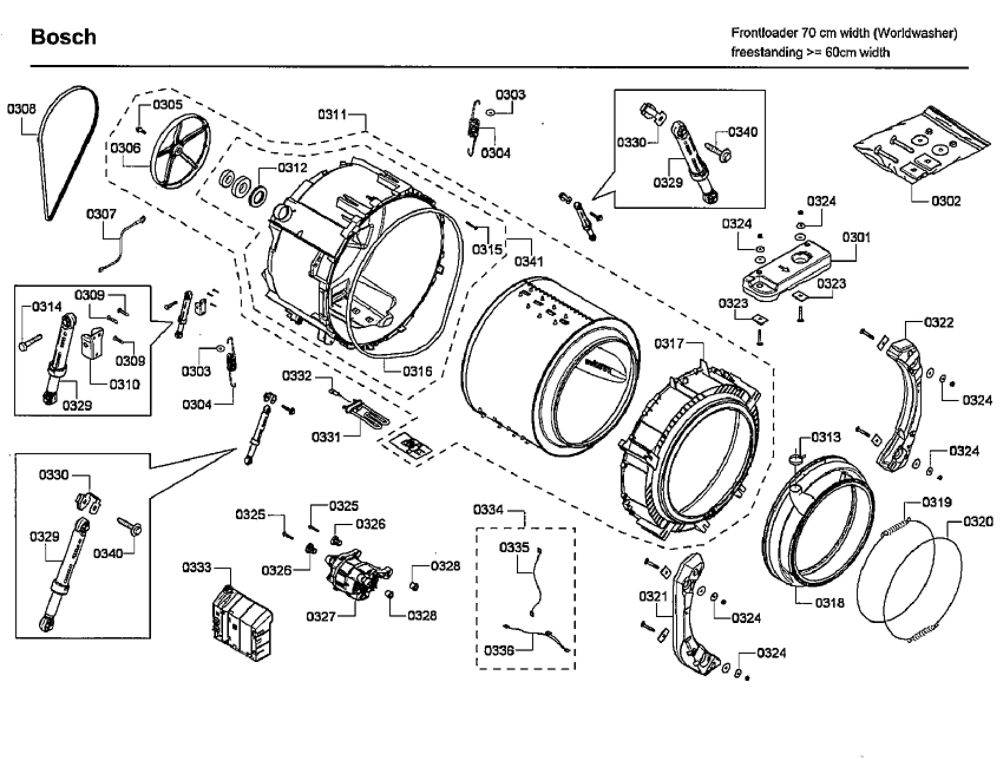 Drum Diagram and Parts List for WFVC544CUC 20 Bosch Washer