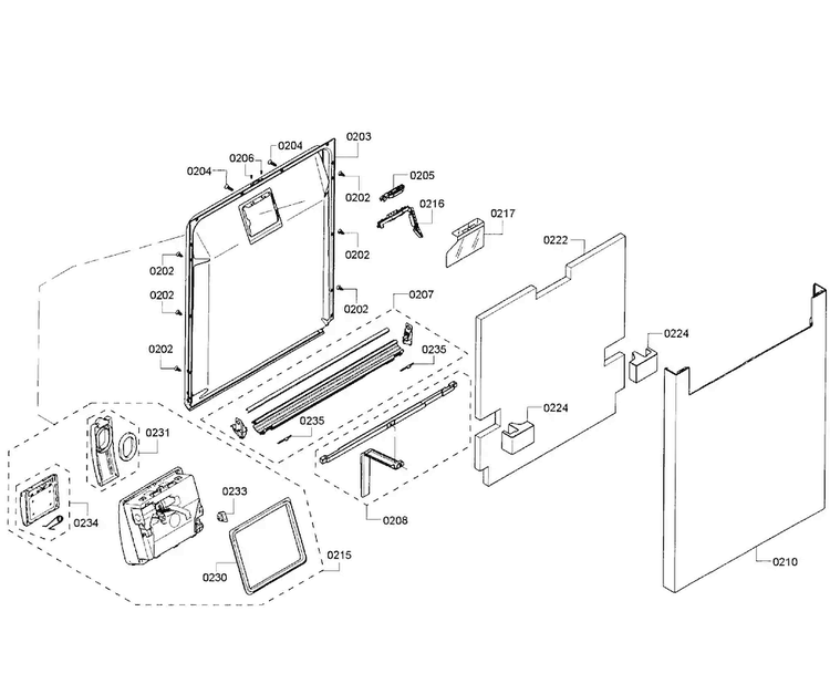 Door Assy Diagram and Parts List for SHE53T52UC 01 Bosch Dishwasher