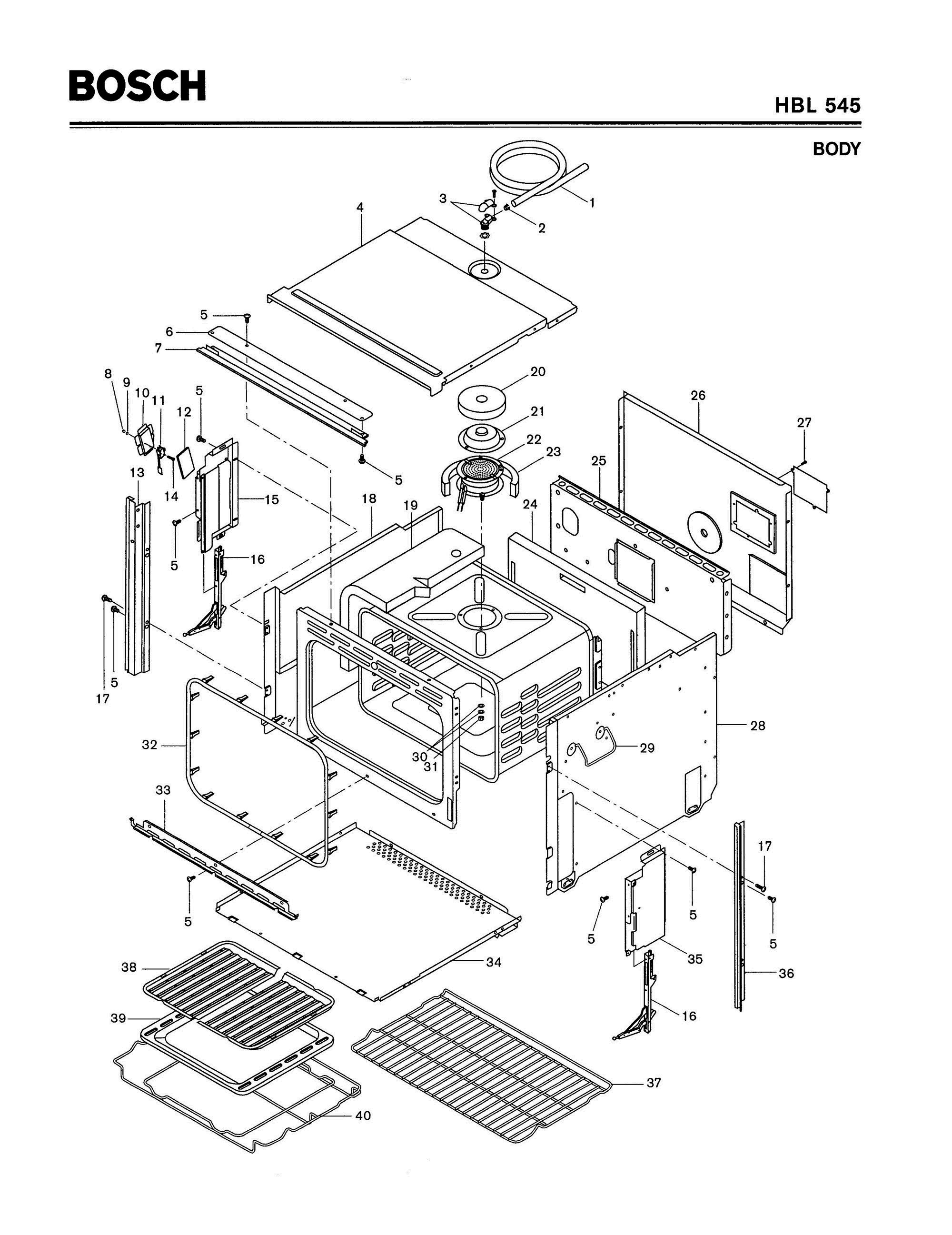 01 - BODY Diagram and Parts List for HBL545  Bosch Range