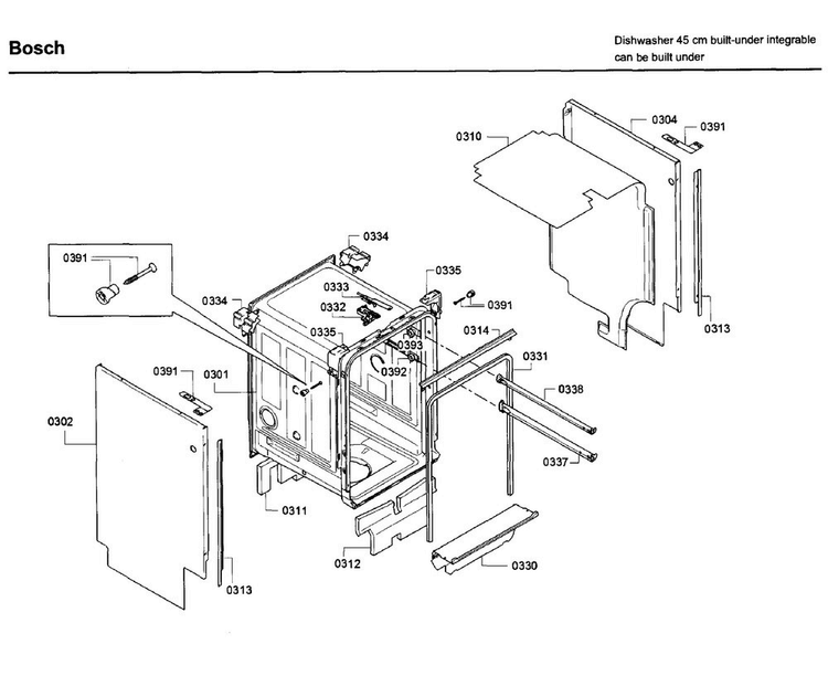 Frame Diagram and Parts List for SPX68U55UC 33 Bosch Dishwasher
