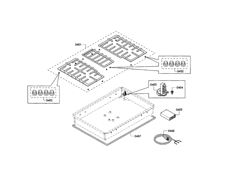 Grate Assy Diagram and Parts List for NGM5055UC 01 Bosch Cooktop