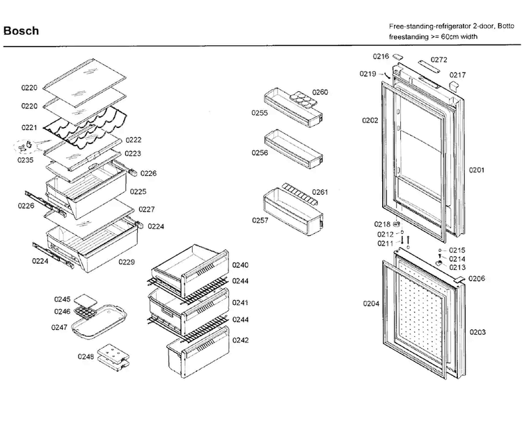 Door/drawer Asy Diagram and Parts List for B10CB80NVW 03 Bosch Refrigerator