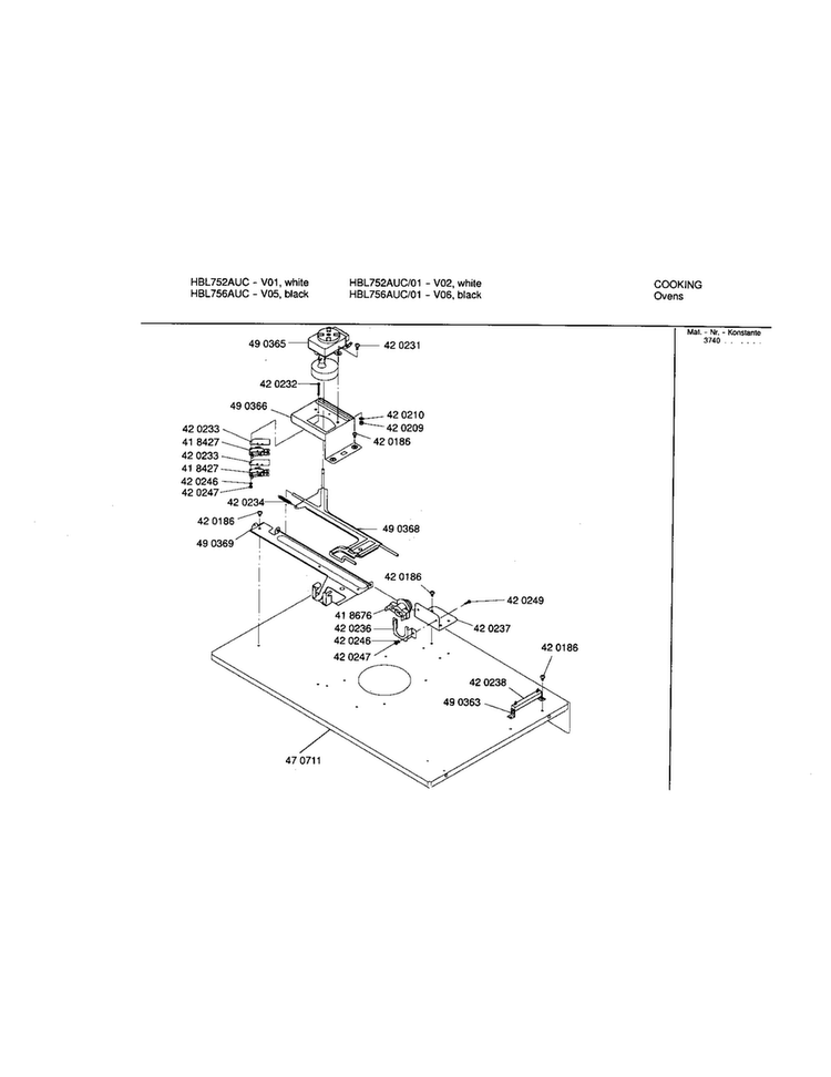 Lower Internal Panel Diagram and Parts List for HBL756AUC 00 Bosch Wall Oven