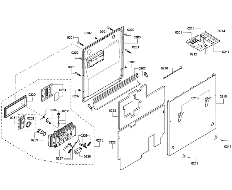 Door Assy Diagram and Parts List for SHV68R53UC 63 Bosch Dishwasher