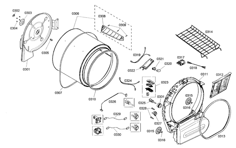 Drum Assy Diagram and Parts List for WTMC5321US 05 Bosch Dryer