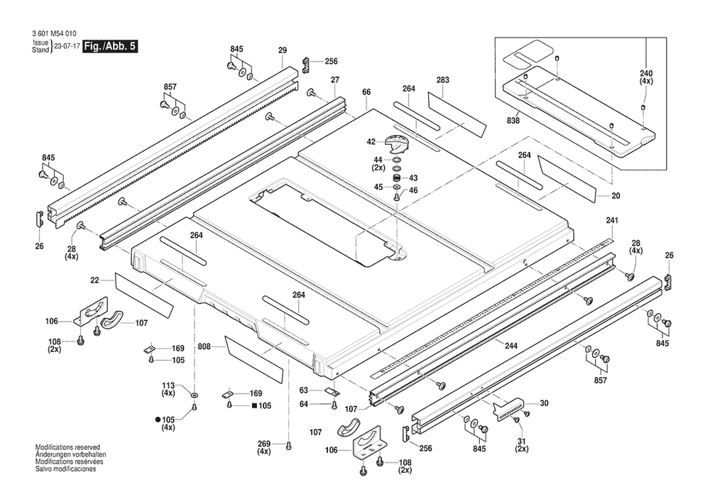Diagram 5 Diagram and Parts List for GTS15-10 3601M54010 Bosch Table Saw