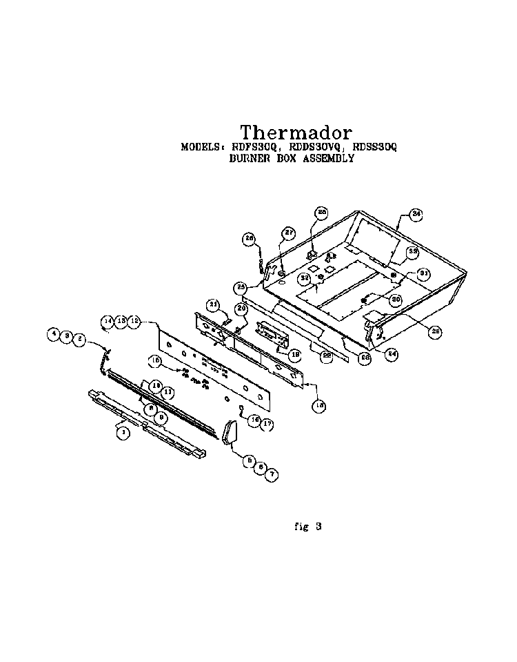 Burner Box Assembly Diagram and Parts List for RDF30RS(PRIOR-9707)  Thermador Range