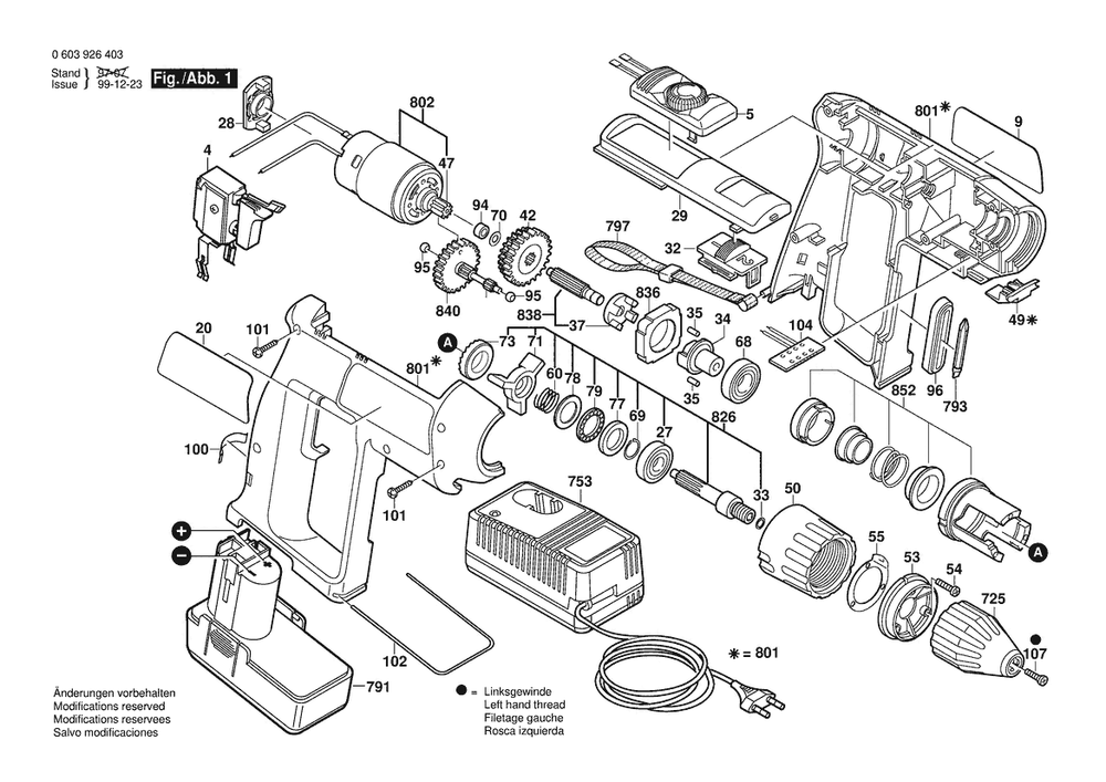 Section 1 Diagram and Parts List for 0603926442  Bosch Hammer Drill