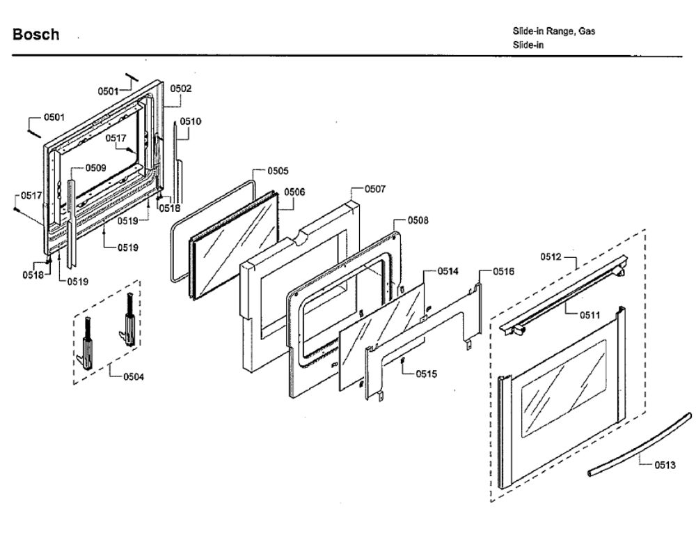 Door Diagram and Parts List for HDI7282U 06 Bosch Range