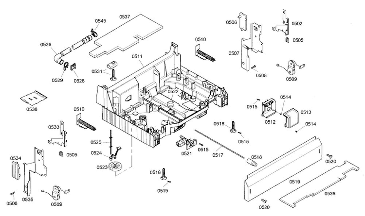 Base Assy Diagram and Parts List for SHE45M02UC 50 Bosch Dishwasher