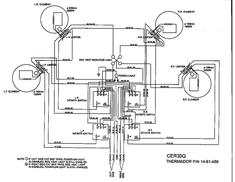 Wiring Diagram Diagram and Parts List for CEH365Q  Thermador Cooktop