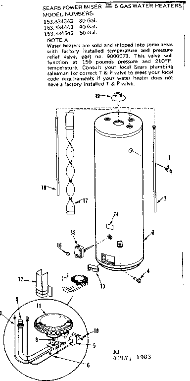 Replacement Parts Diagram and Parts List for 153334443  Kenmore Water Heater