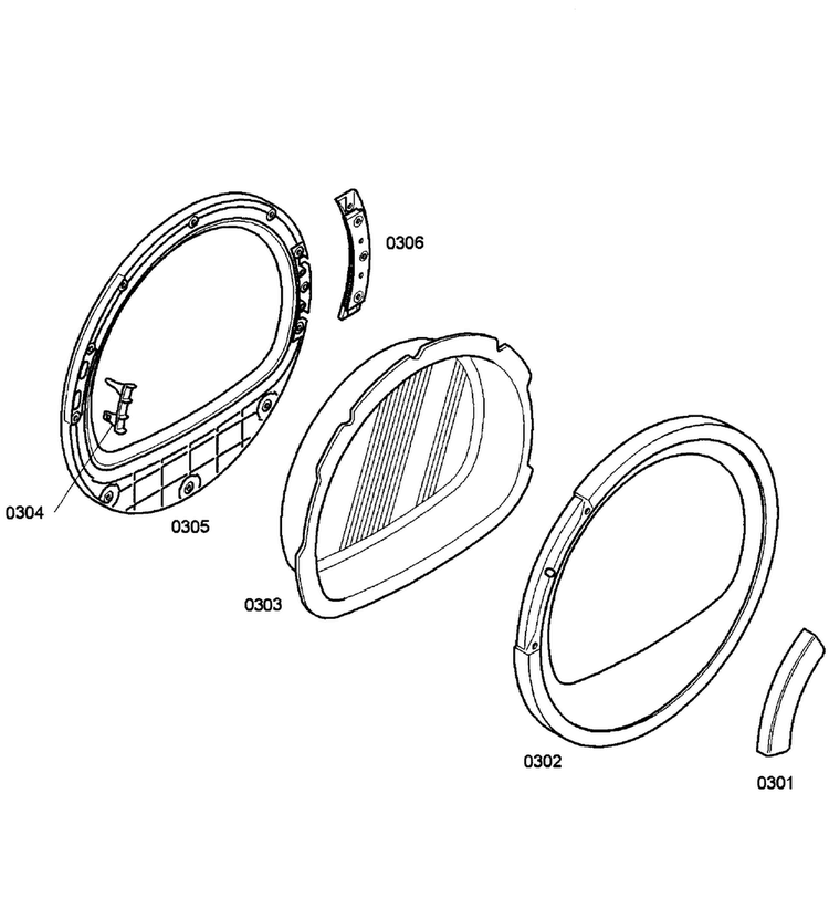 Door Diagram and Parts List for WTV76100US 04 Bosch Dryer