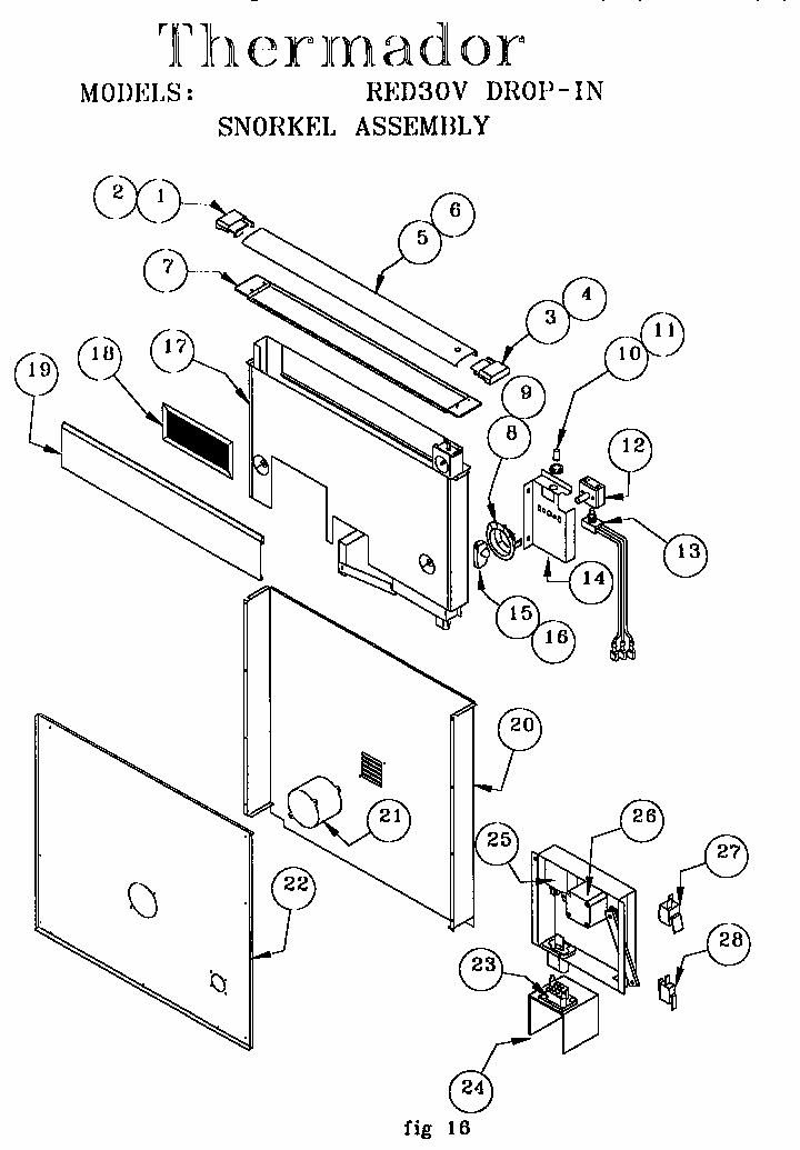 Snorket Assembly Diagram and Parts List for RED30VQRS 9708 & UP Thermador Range