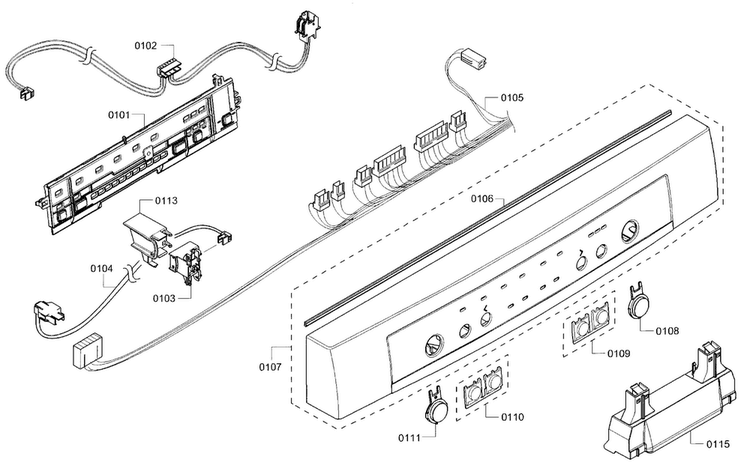 Control Panel Diagram and Parts List for SHE3AR55UC 21 Bosch Dishwasher