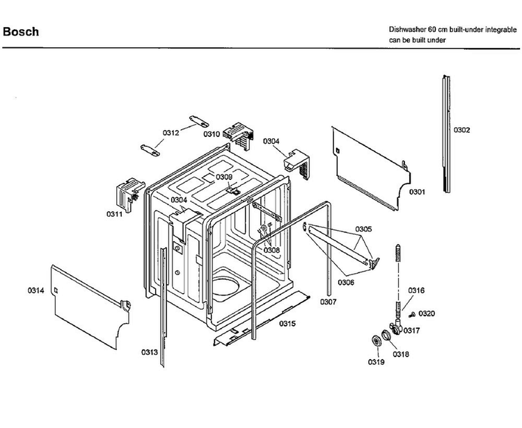 Tub Diagram and Parts List for SHX33M02UC 50 Bosch Dishwasher