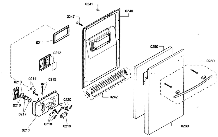 Door Assy Diagram and Parts List for SRX53C15UC 01 Bosch Dishwasher