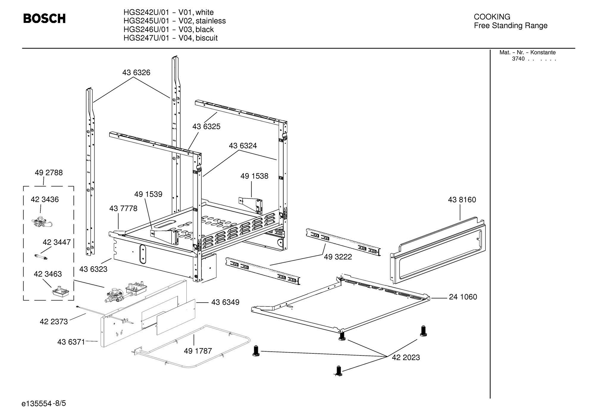 05 - OVEN CHASSIS Diagram and Parts List for HGS245U  Bosch Range