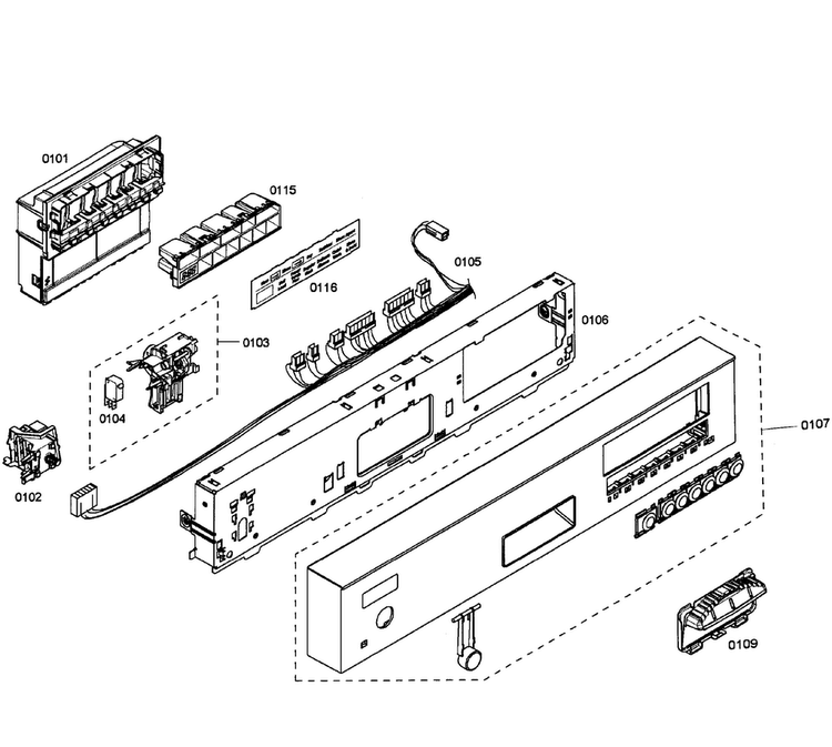 Control Panel Diagram and Parts List for SHE55C05UC 58 Bosch Dishwasher