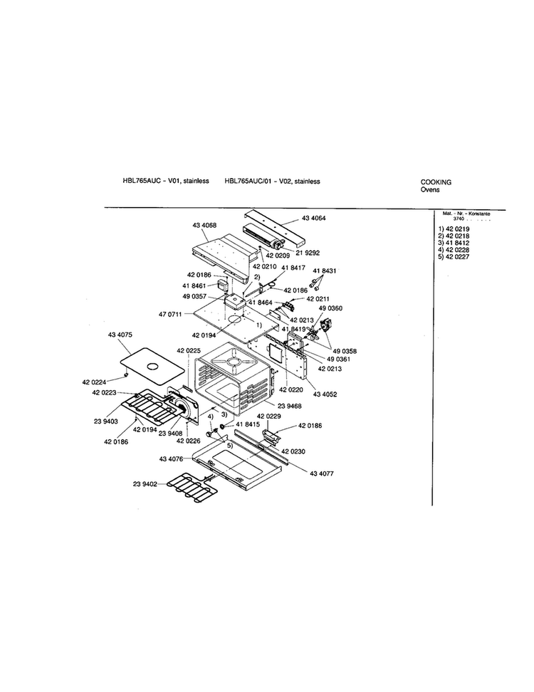 Lower Cavity Diagram and Parts List for HBL765AUC 01 Bosch Wall Oven