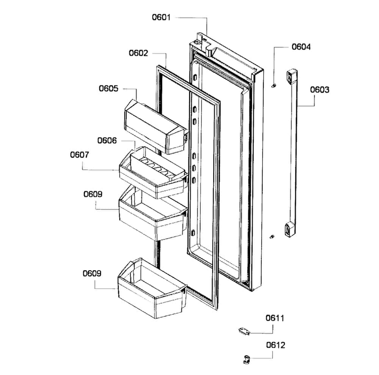 Right Door Diagram and Parts List for B26FT70SNS 01 Bosch Refrigerator
