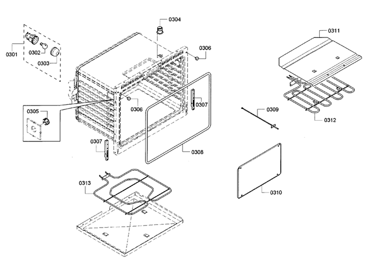 Cavity Diagram and Parts List for HBL5351UC 01 Bosch Wall Oven