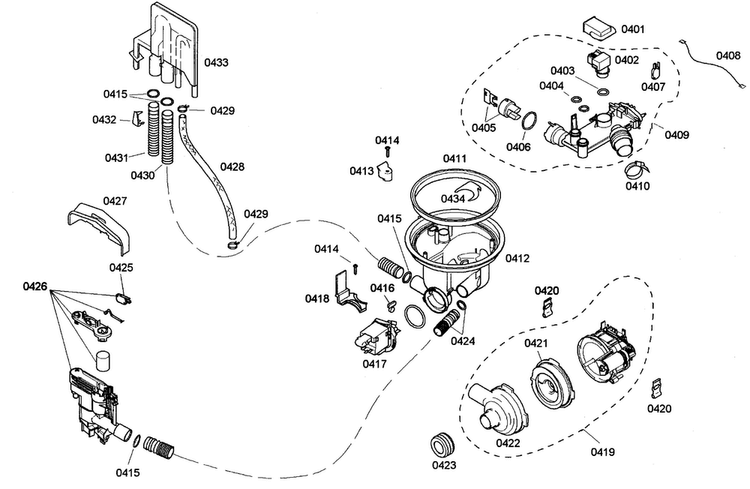 Pump Assy Diagram and Parts List for SHE42L12UC 23 Bosch Dishwasher