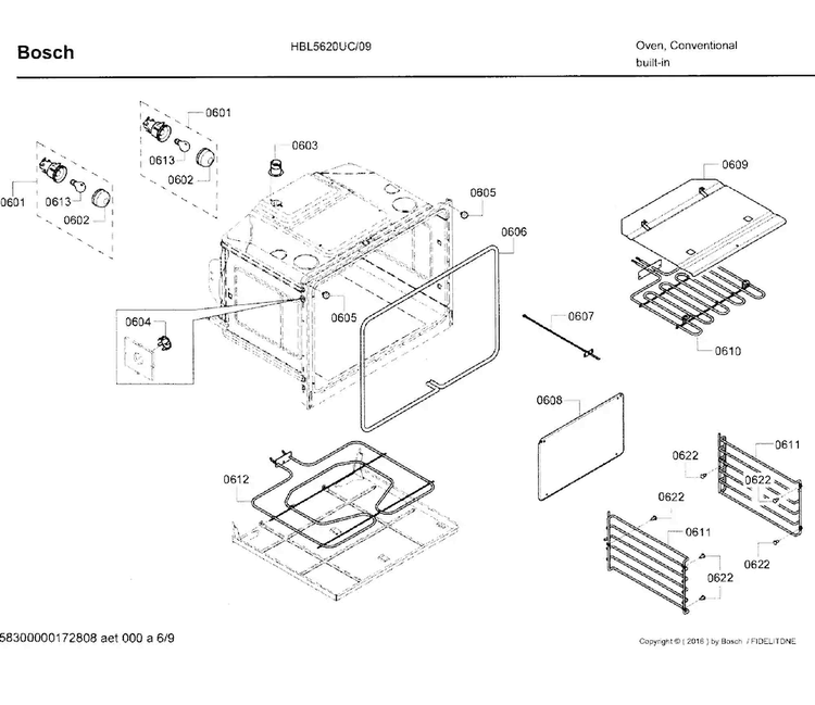 Inner Parts 2 Diagram and Parts List for HBL5620UC 09 Bosch Wall Oven