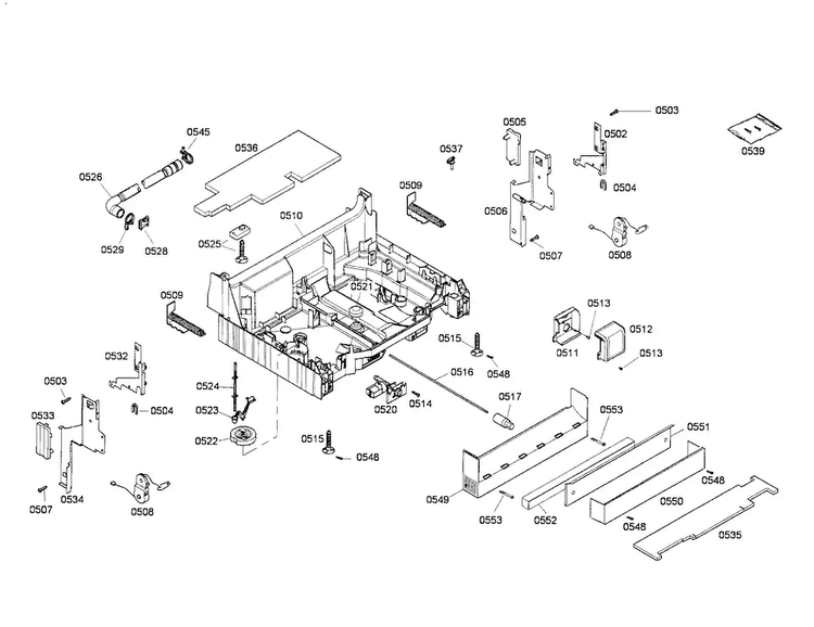 Base Diagram and Parts List for SHX45P05UC 60 Bosch Dishwasher