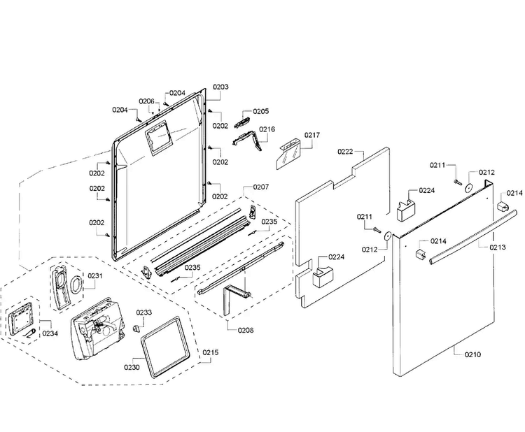 Door Assy Diagram and Parts List for SHX53T55UC 01 Bosch Dishwasher