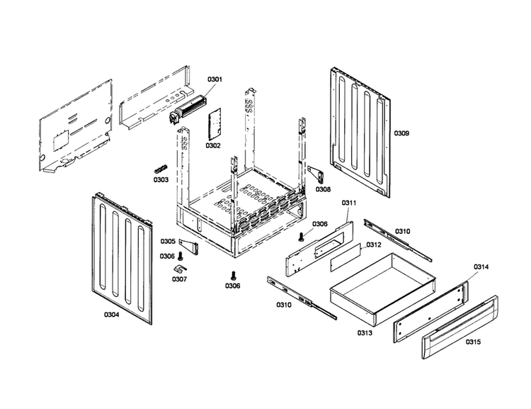Drawer Diagram and Parts List for HEI7032U 03 Bosch Range