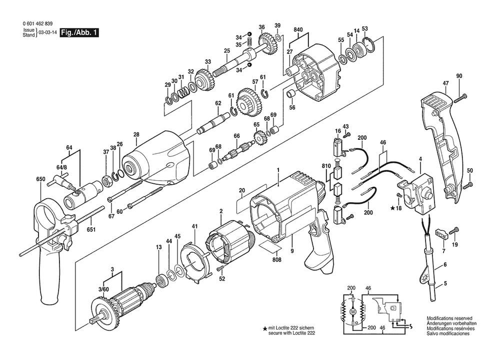 Section 1 Diagram and Parts List for GGW10E 0601462839 Bosch Table Saw Accessories