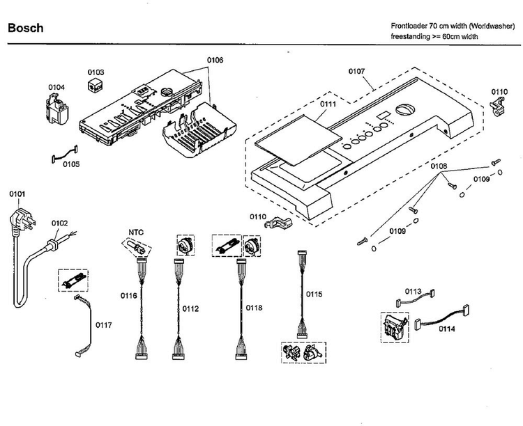 Control Panel Diagram and Parts List for WFMC4301UC 03 Bosch Washer