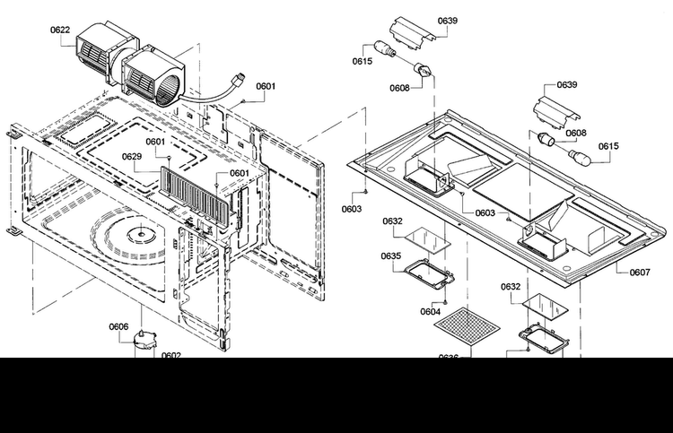Base Assy Diagram and Parts List for HMV3022U 01 Bosch Microwave