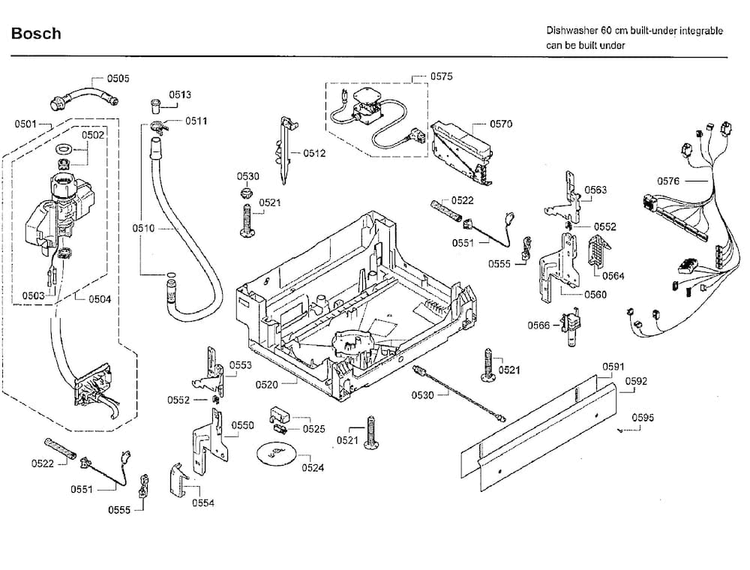 Base Diagram and Parts List for SHX7ER55UC 50 Bosch Dishwasher