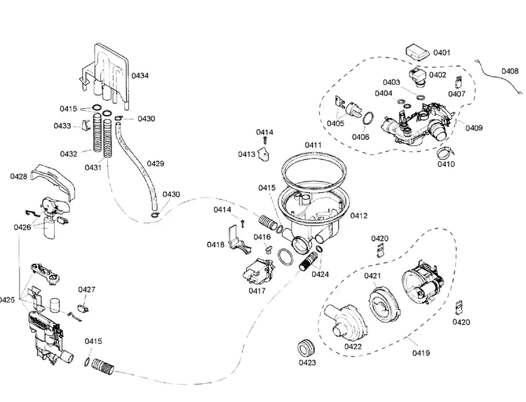 Pump Diagram and Parts List for SHX57C05UC 36 Bosch Dishwasher