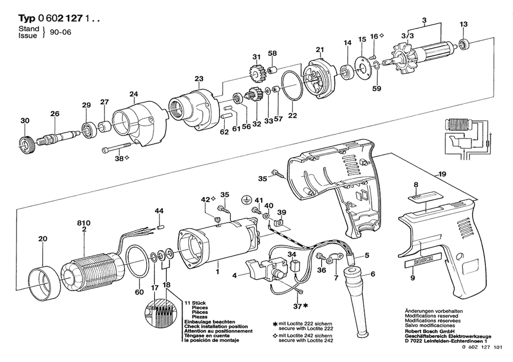 Section 1 Diagram and Parts List for 0602127101  Bosch Drill