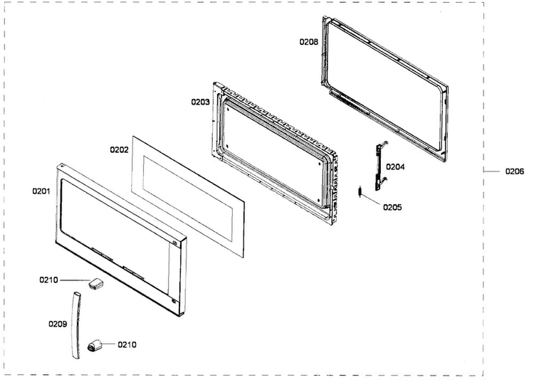 Door Assy Diagram and Parts List for HMV3051U 01 Bosch Microwave