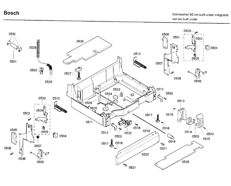 Base Diagram and Parts List for SHX46A05UC 26 Bosch Dishwasher