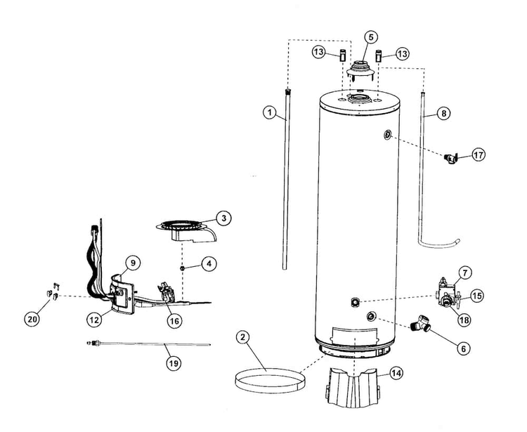 Water Heater Diagram and Parts List for 153339492  Kenmore Water Heater