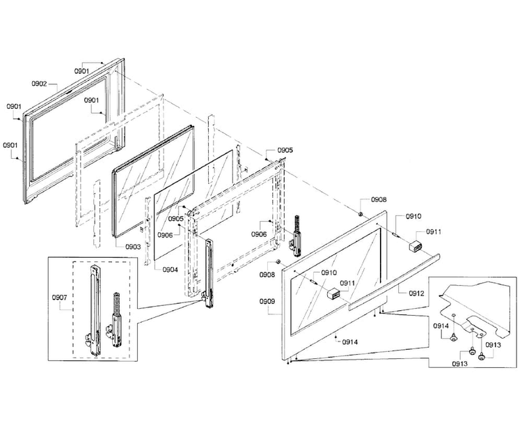 Door Diagram and Parts List for HGIP054UC 02 Bosch Range