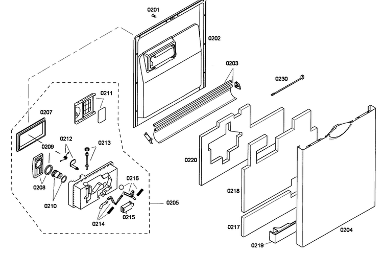 Door Assy Diagram and Parts List for SHE43F15UC 59 Bosch Dishwasher