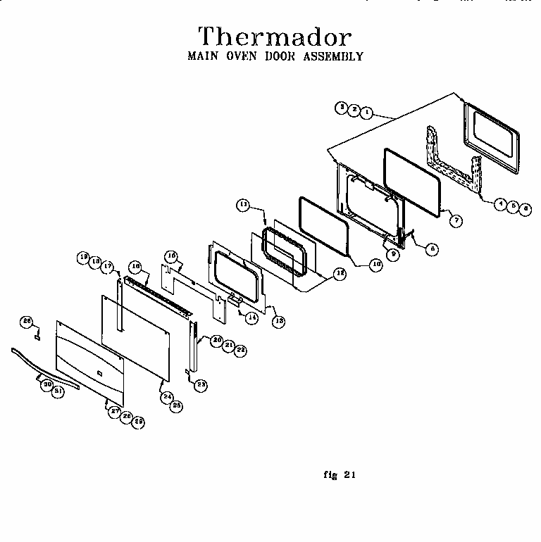 Main Oven Door Assembly Diagram and Parts List for RED30VQRS 9708 & UP Thermador Range
