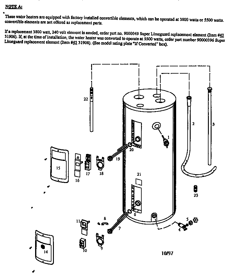Replacement Parts Diagram and Parts List for 153314471  Kenmore Water Heater