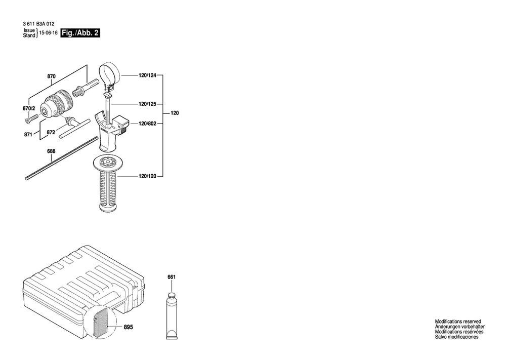 Page B Diagram and Parts List for RH328VC 3611B3A012 Bosch Hammer
