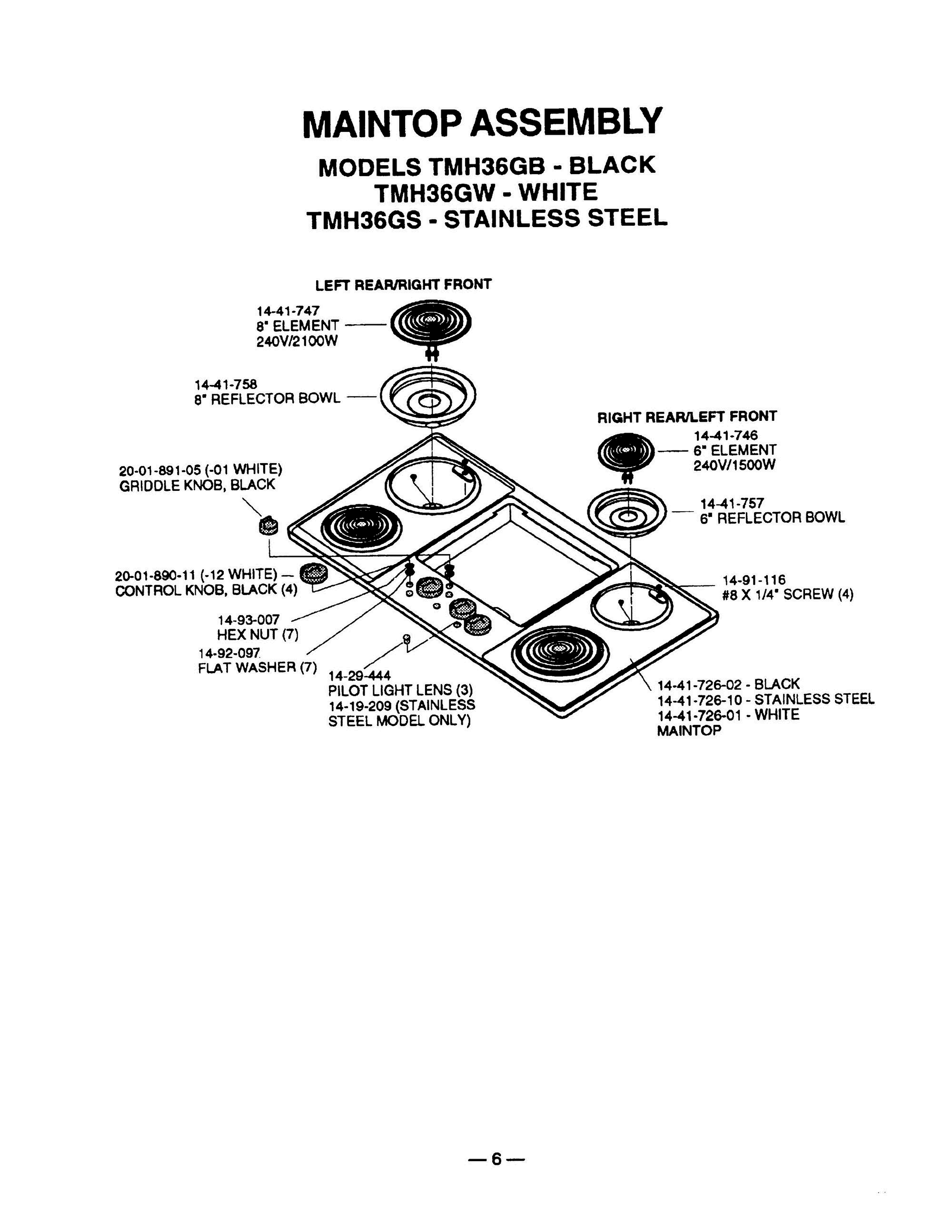 06 - MAINTOP ASSY - TMH36 Diagram and Parts List for TMH30S  Bosch Range