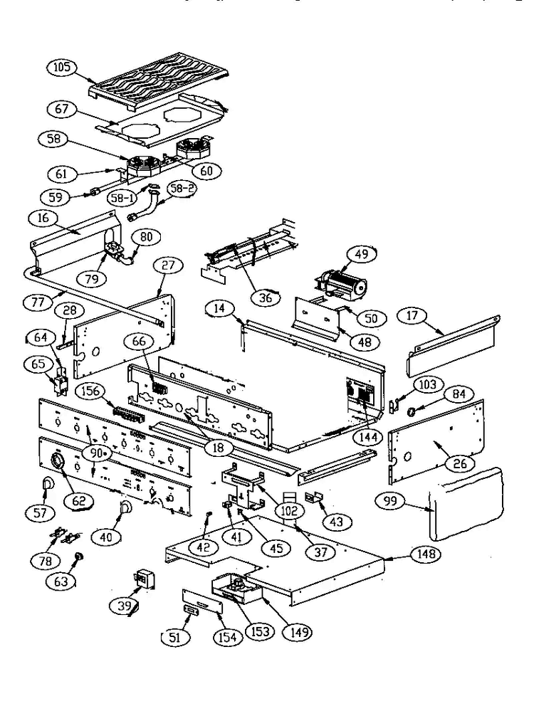 Cooktop Diagram and Parts List for GCR36-6  Thermador Range