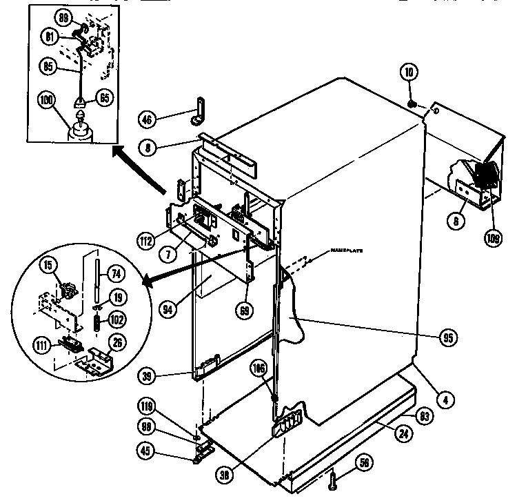 Main Body Diagram and Parts List for TMC28  Thermador Trash Compactor