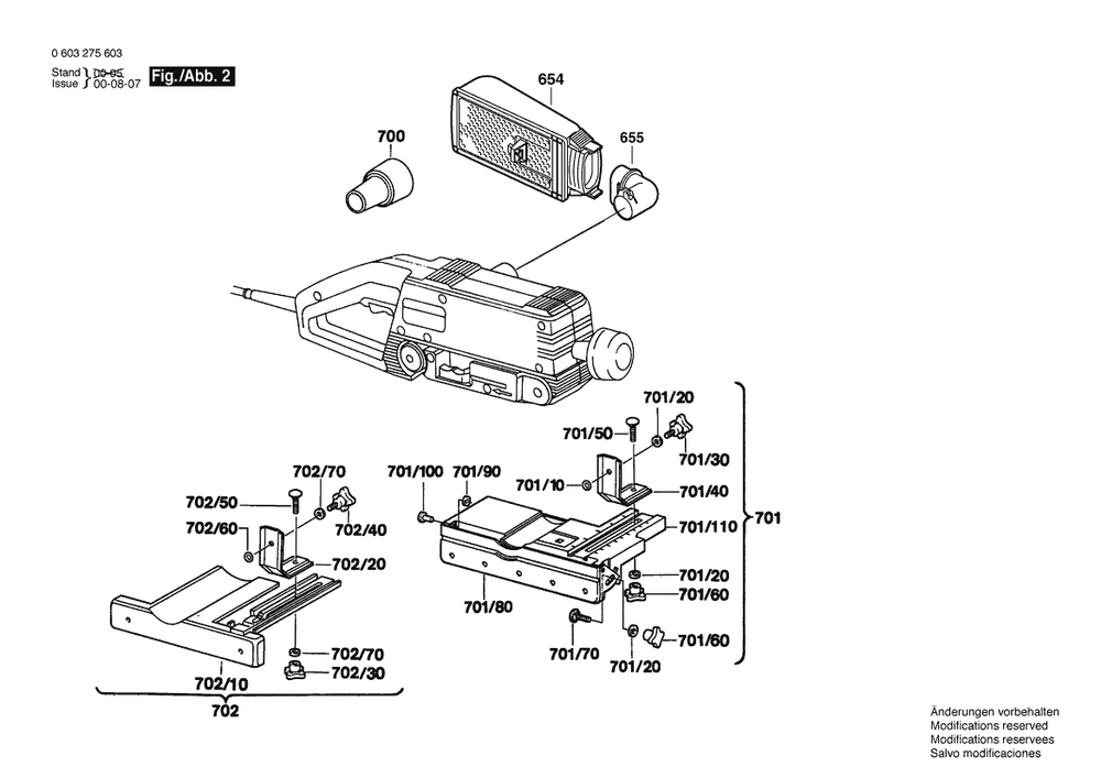 Section 2 Diagram and Parts List for PBS60E 0603275642 Bosch Belt or Drum Sander