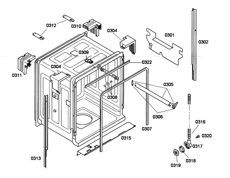 Cabinet Diagram and Parts List for SHE33M05UC 53 Bosch Dishwasher